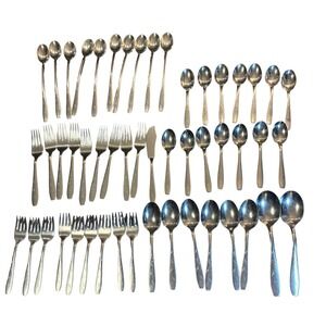 Wallace Stainless Falling Leaves Flatware Set 46 Pcs Leaf Forks Spoons 1957 VTG